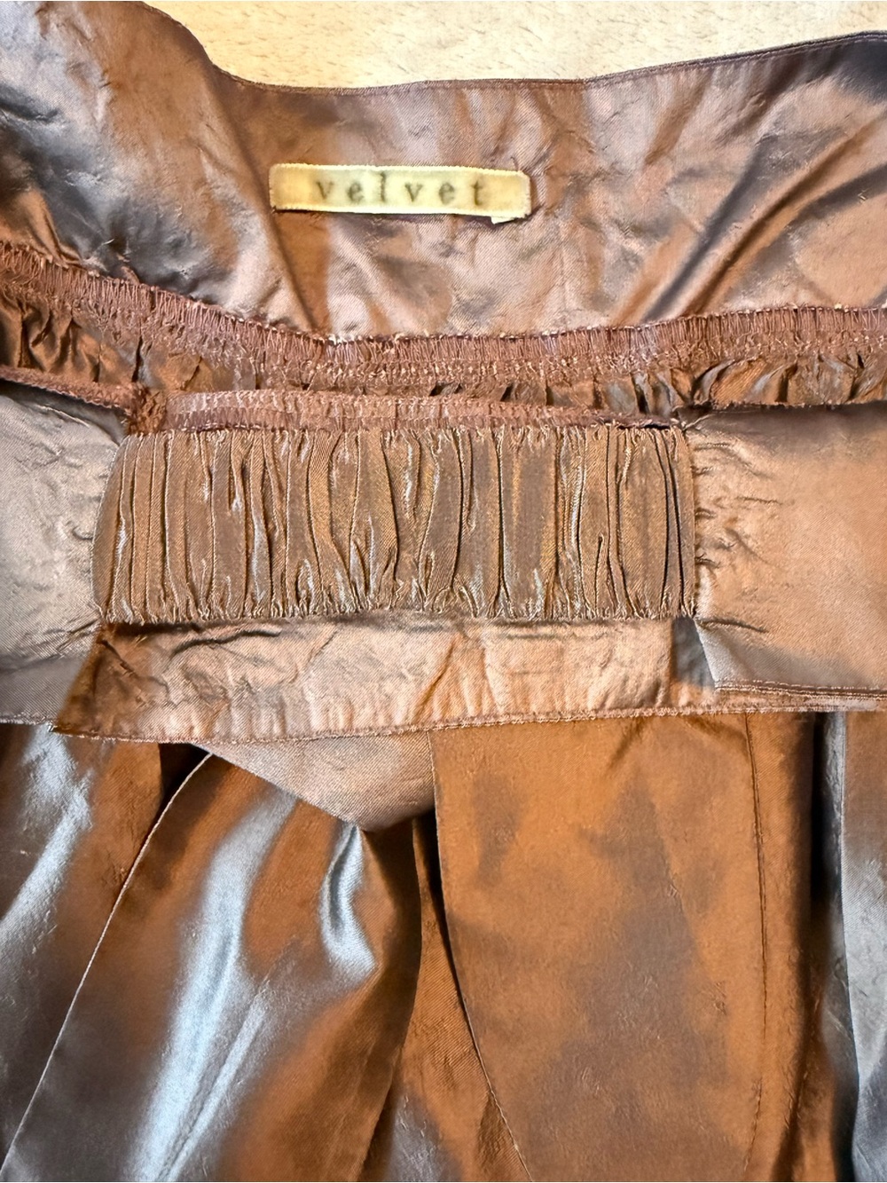 Velvet by Graham & Spencer Shiny A-Line Skirt in Chocolate Brown - Picture 5 of 6